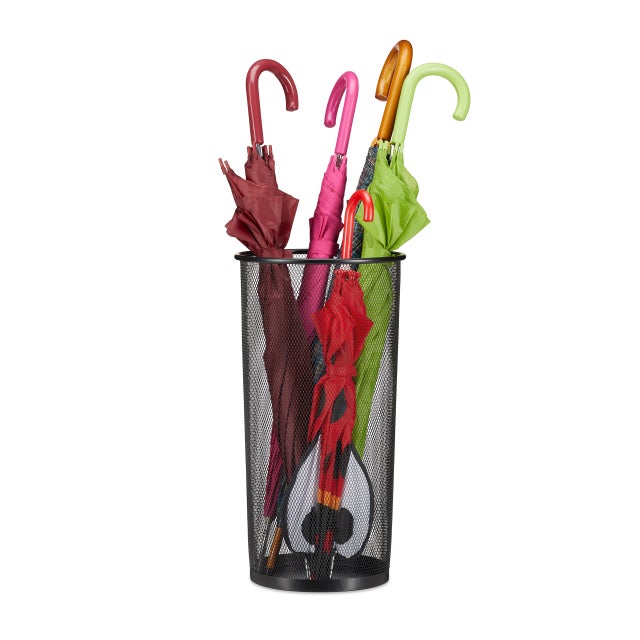 Porte-parapluies en métal support pour bâtons et cannes tressé métallique diamètre 26 cm, 50 cm hauteur noir, Relaxdays
