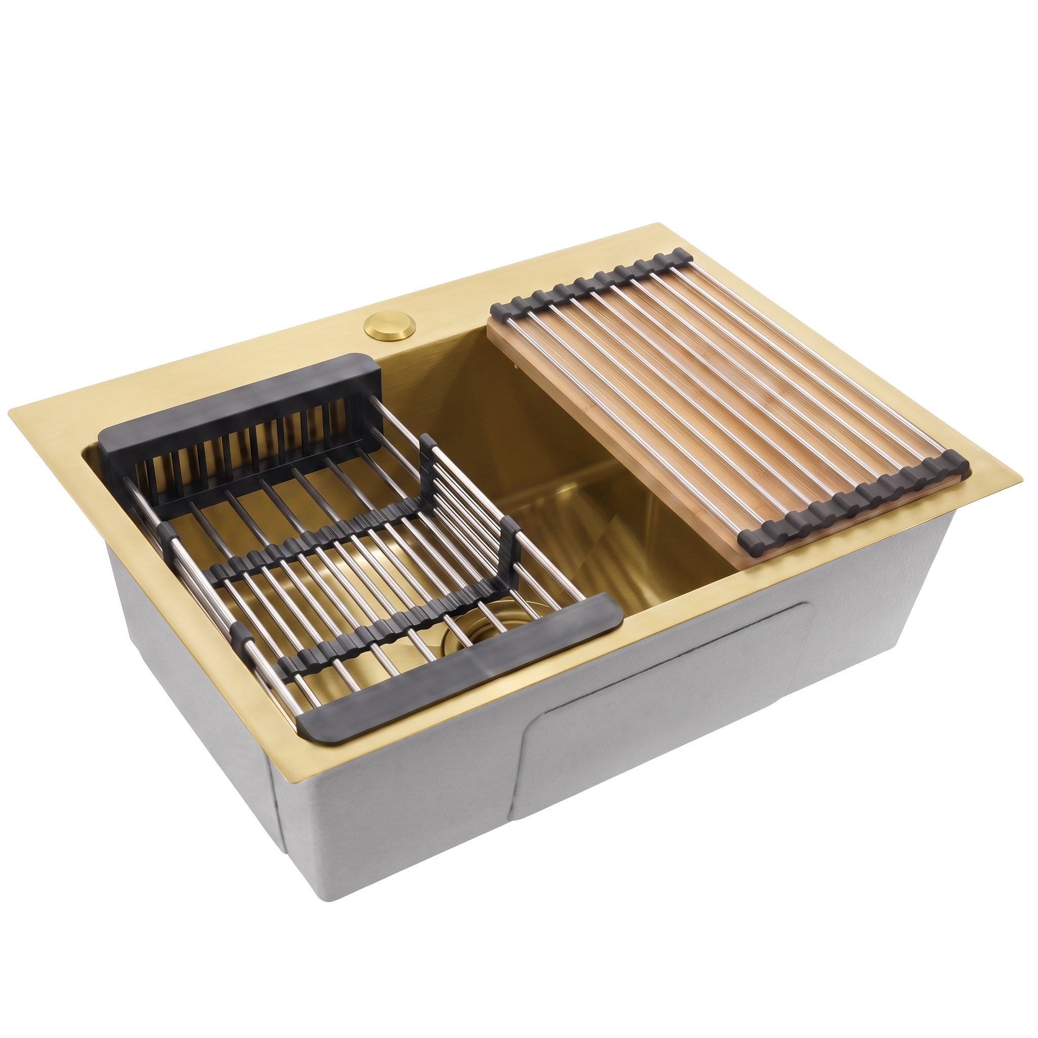 Rea Chiuvetă Din Oțel Cu Set De Accesorii 3 Buc. Liam Brush Gold Accesorii gri