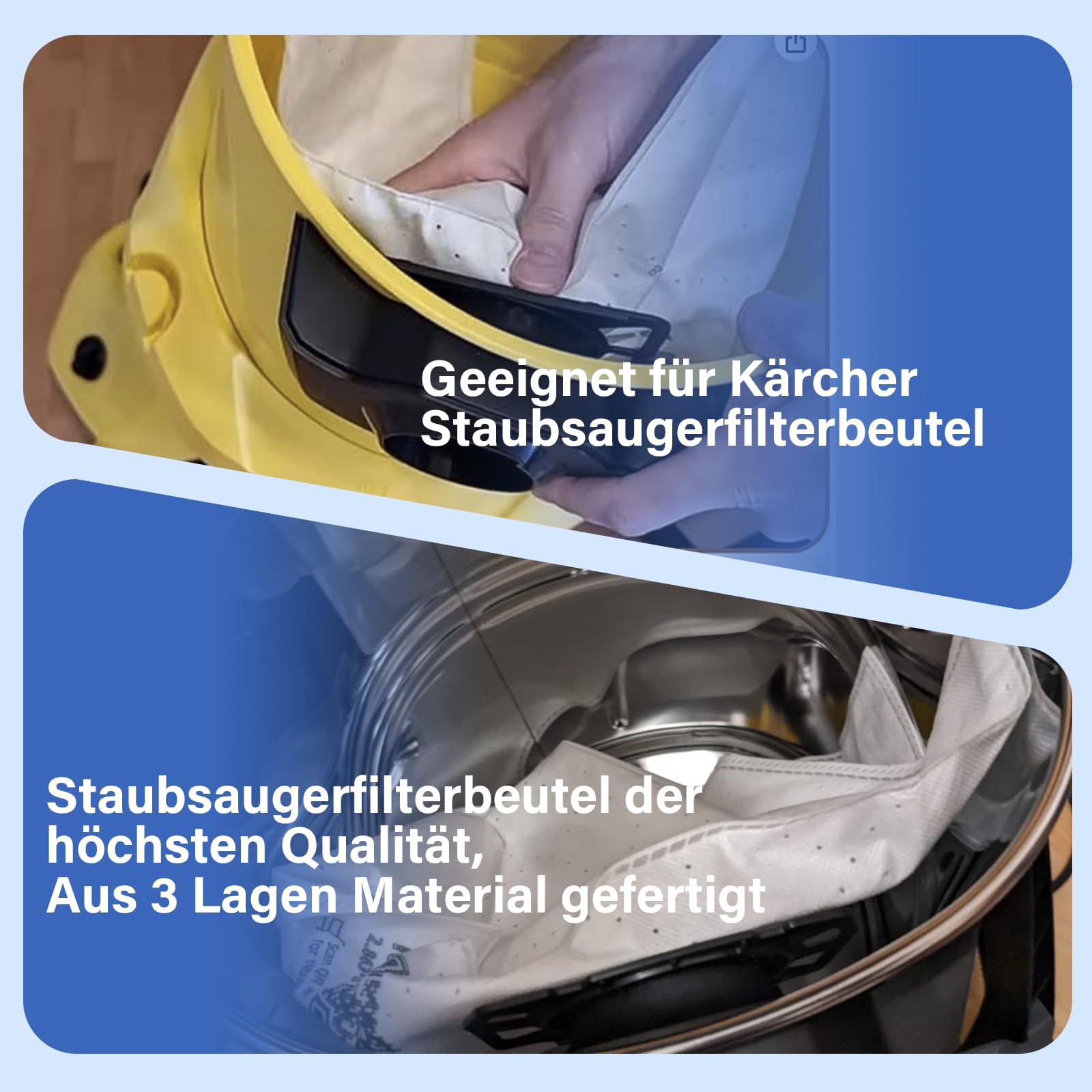 Lot de 12 sacs pour aspirateur compatibles avec Kärcher WD2 Plus/WD3/KWD1/KWD2/KWD3/WD3.200 - WD3.800 M/SE4001/SE4002, aspirateurs eau et poussière - 6