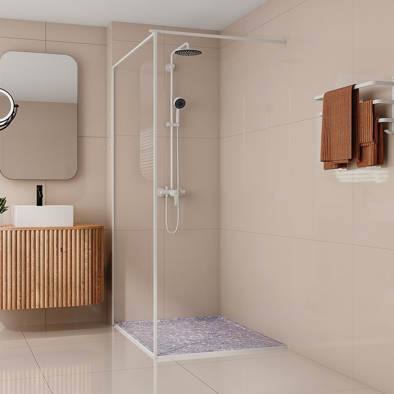 Brodzik płaski posadzkowy lub wpuszczany w posadzkę do przycięcia z żywicy SMC - Efekt szarego lastryko - 120 x 90 cm - LYROSA