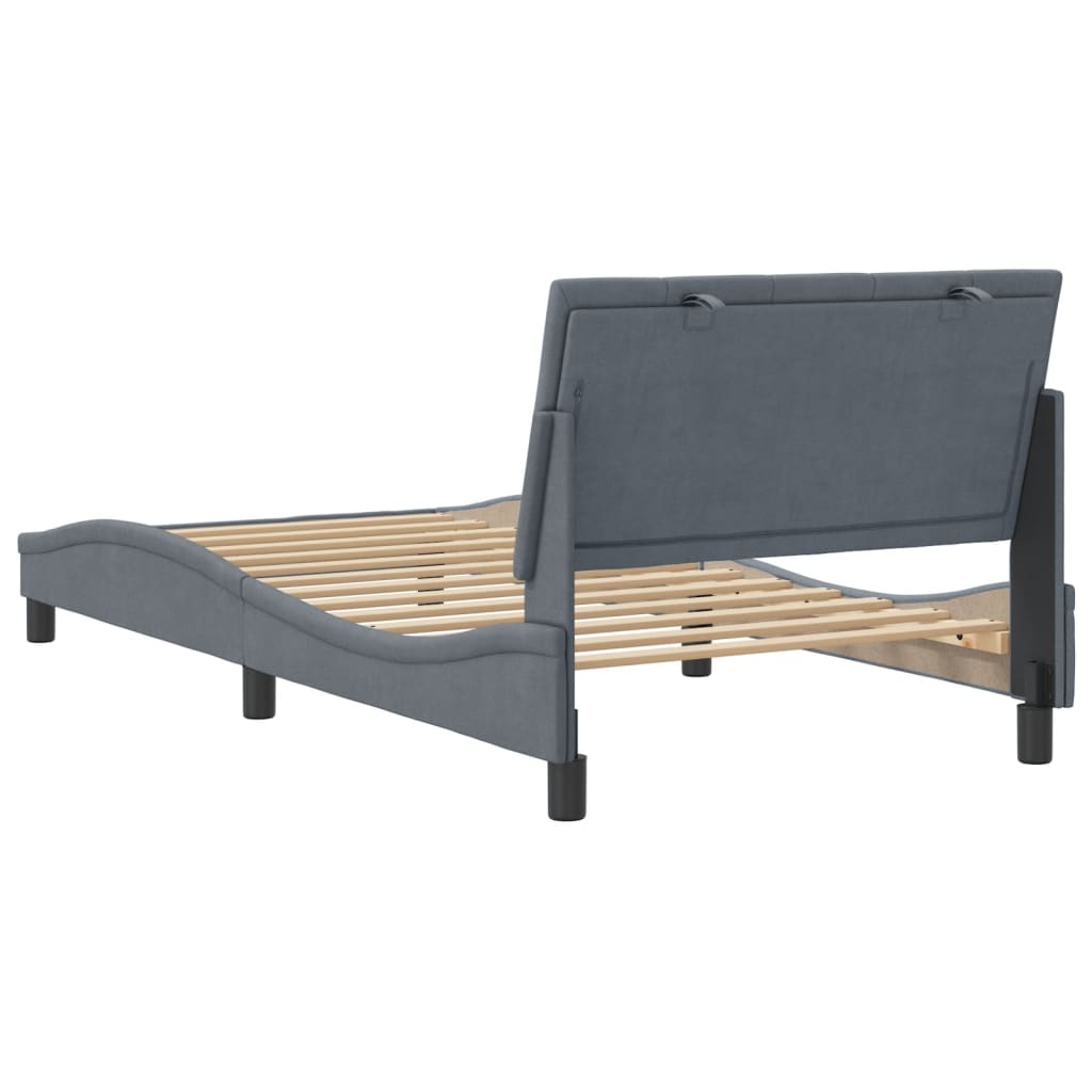 Cadre de lit sans matelas gris foncé 100x200 cm velours - 7