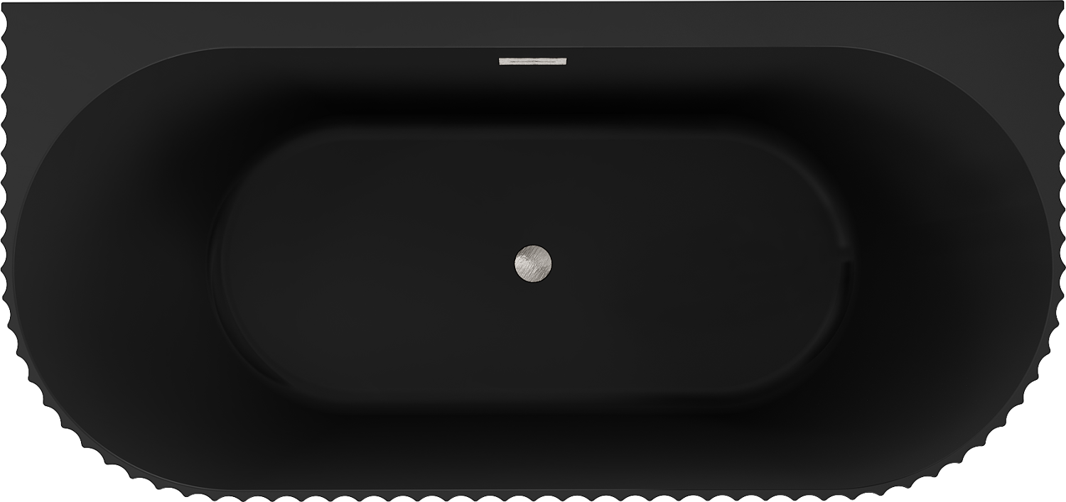 Mexen Sella baignoire îlot adossée cannelée 170 x 80 cm, noir mat, trop-plein nickel brossé - 52711708071-97 - 2