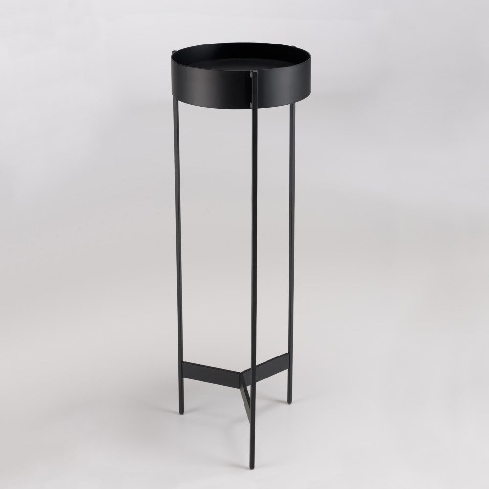DALY - Sellette en bois ronde / porte plantes GM noire piètement métal - 7