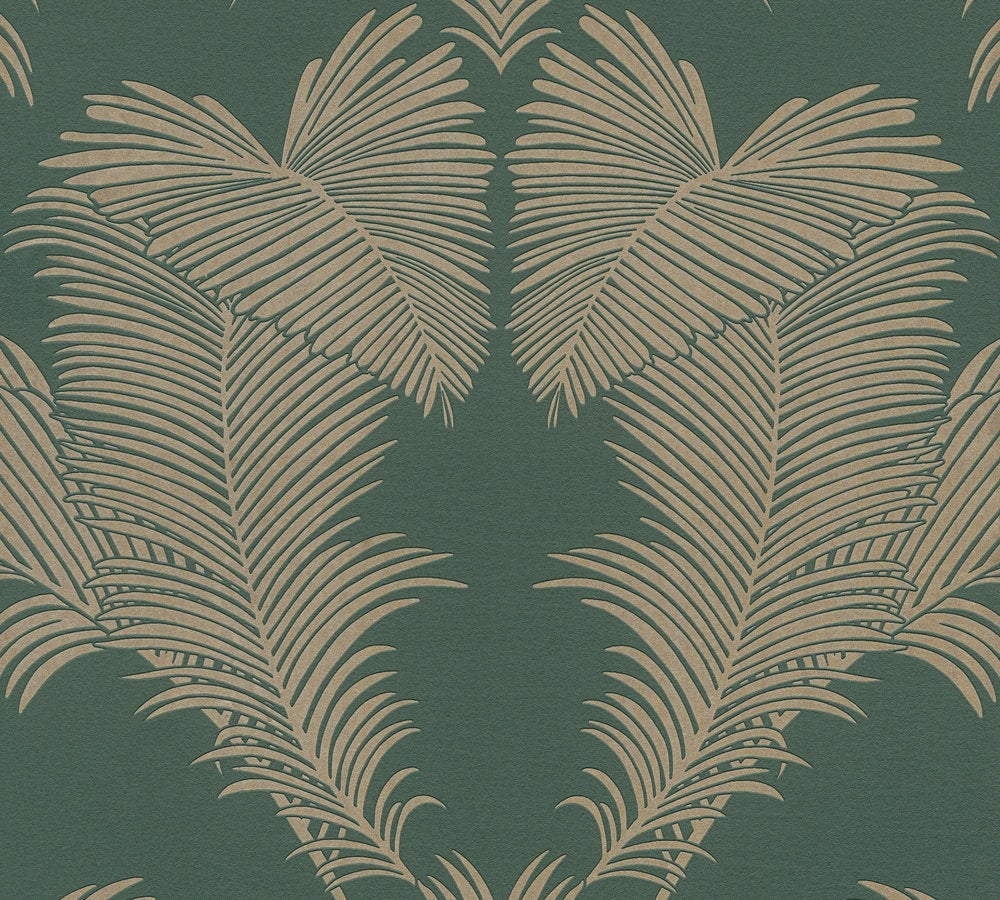 Papel pintado vintage con dibujos estilo naturaleza papel pintado verde coscuro con hojas doradas papel pintado vinílico