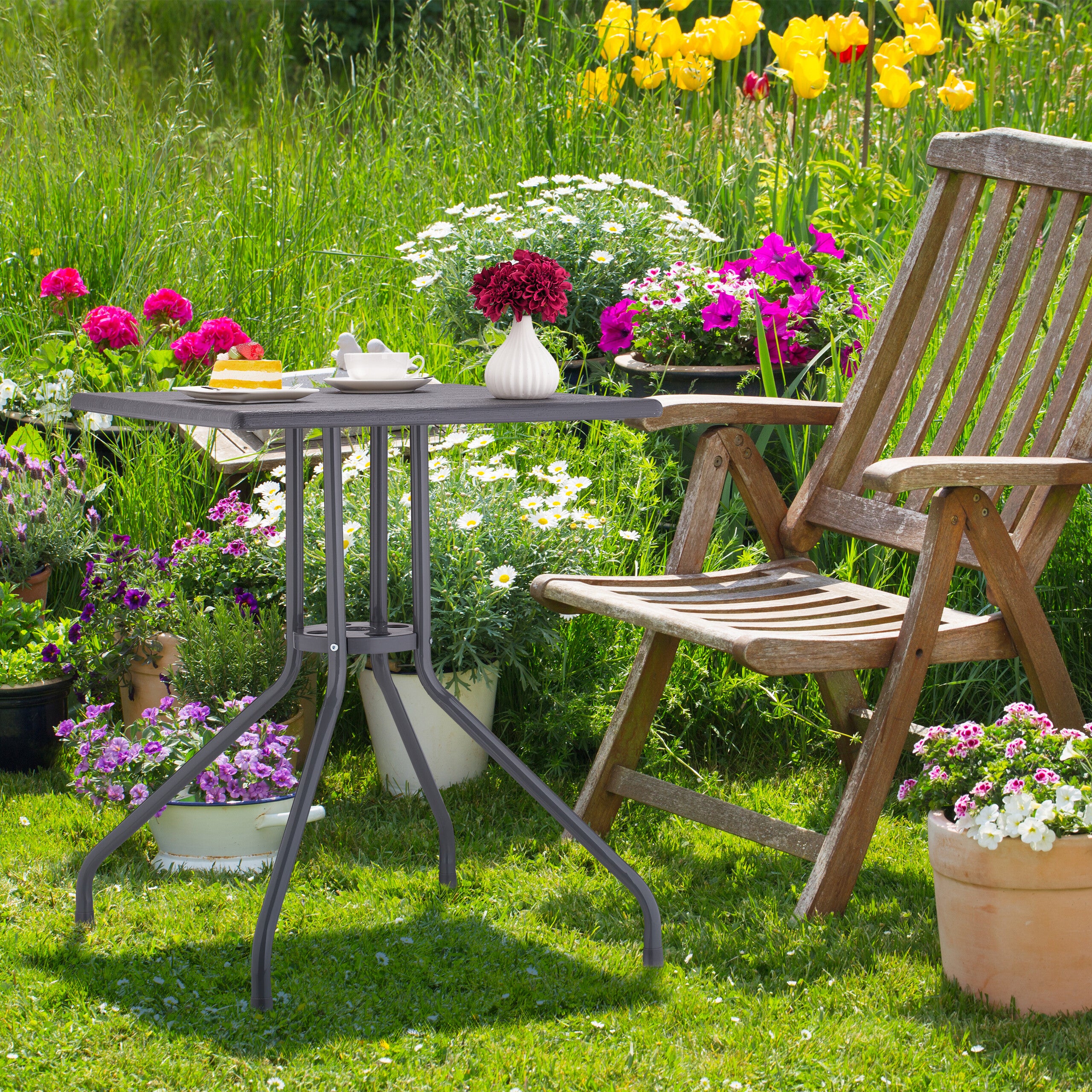 Tavolo Da Giardino Quadrato In Polipropilene Effetto Rattan - Marrone 80x80cm