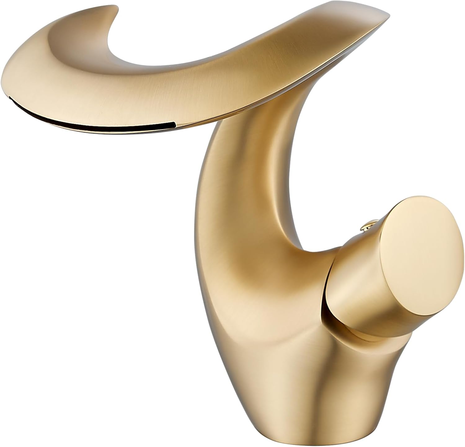 Bateria umywalkowa typu wodospad w kolorze szczotkowanego złota – elegancka bateria łazienkowa – bateria mieszaczowa z mosiądzu z ciepłą i zimną wodą