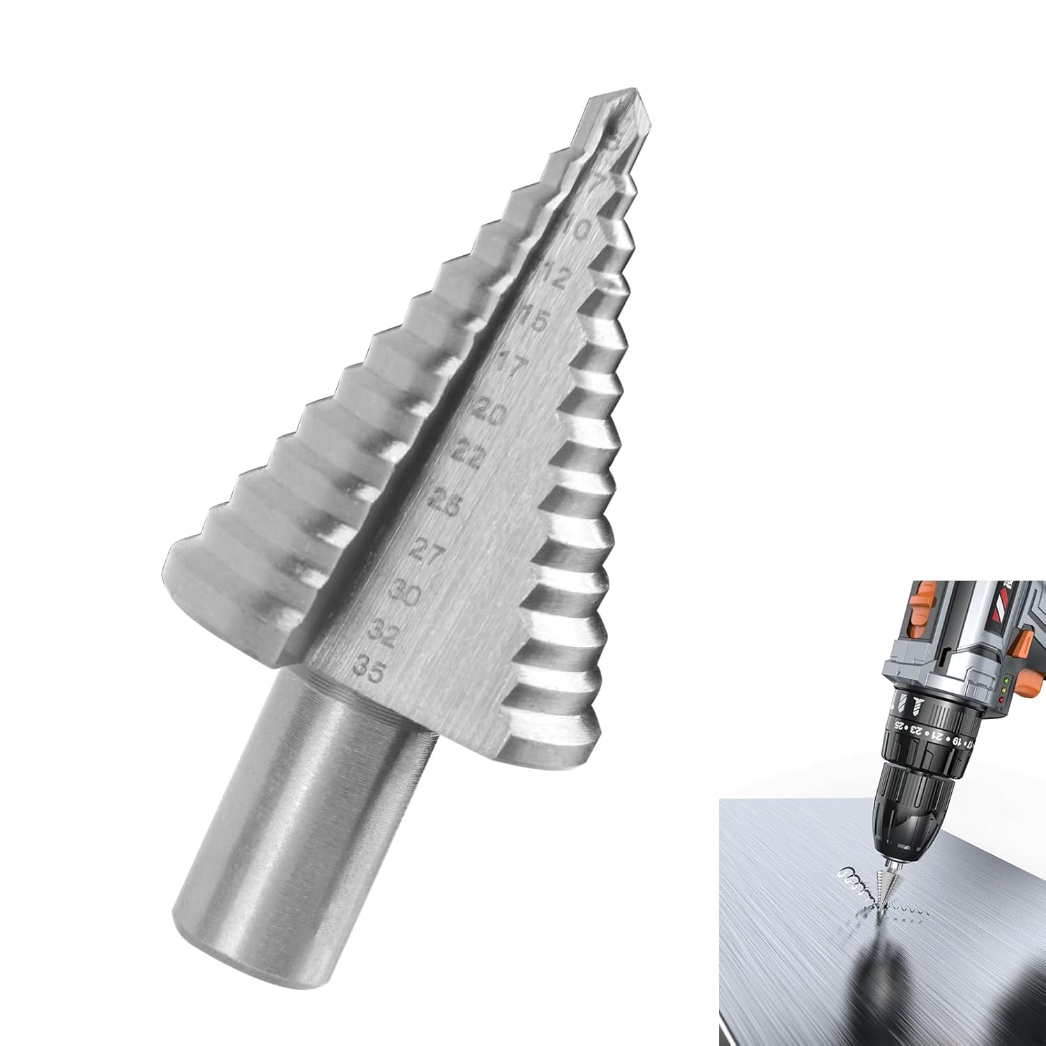Wiertło stopniowe stożkowe HSS z powłoką tytanową 5-35 mm - Frez stożkowy do metalu, drewna, aluminium, plastiku, szybkie i precyzyjne cięcie