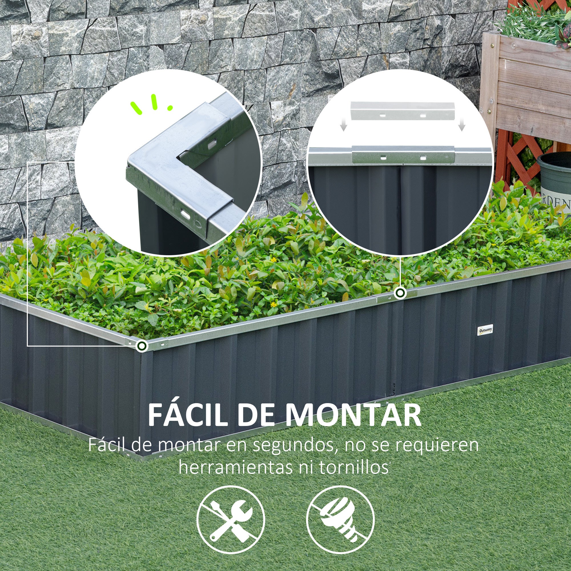 Jardinière rectangulaire en acier 174 x 90 x 30 cm sans fond pour ...
