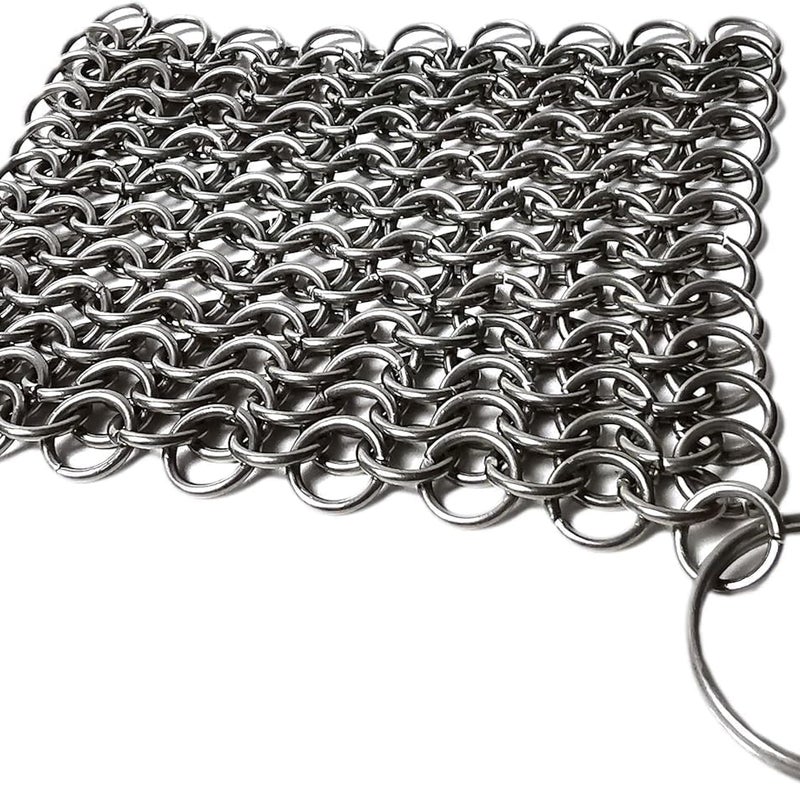 Czyścik z kolczugi ze stali nierdzewnej 304 do czyszczenia żeliwnych patelni i woków – 10 x 10 cm