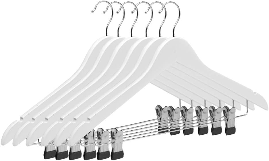 MAISON CONFORT | Cintre en bois avec pinces métalliques | Couleur blanche | Crochet pivotant en acier inoxydable | Paquet de 6 unités de 45 cm - 3