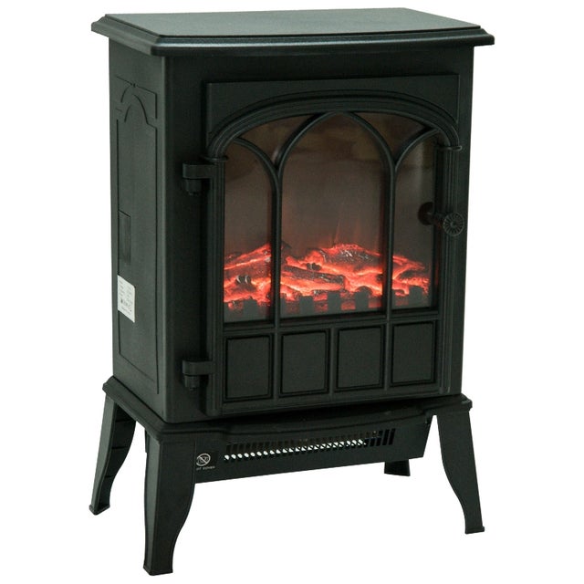 Chimenea eléctrica de pie, efecto llama, brillo regulable, 1000 W/2000 W, 39×23×56,5 cm, negro