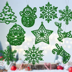 Set Di 42 Decorazioni Per Albero Di Natale Glitterate - Bianche Con Pupazzo Di Neve, Renna, Babbo Natale, Fiocchi Di Neve E Calze - 3