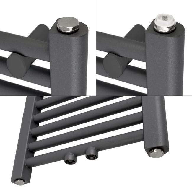 LuxeBath Set Collegamento Centrale Per Radiatore Multiblocco Ad Angolo Cromato Termostato 5 Livelli Idrosensore Filettatura Di Collegamento 1/2" Per Termosifone Caloriferi Filettatura Esterna G3/4