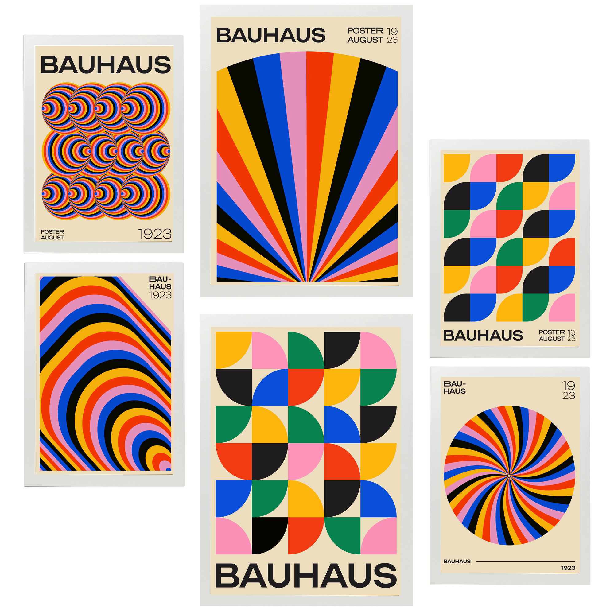 Nacnic set de 6 pósters geometrico bauhaus colores y formas vibrantes marco blanco
