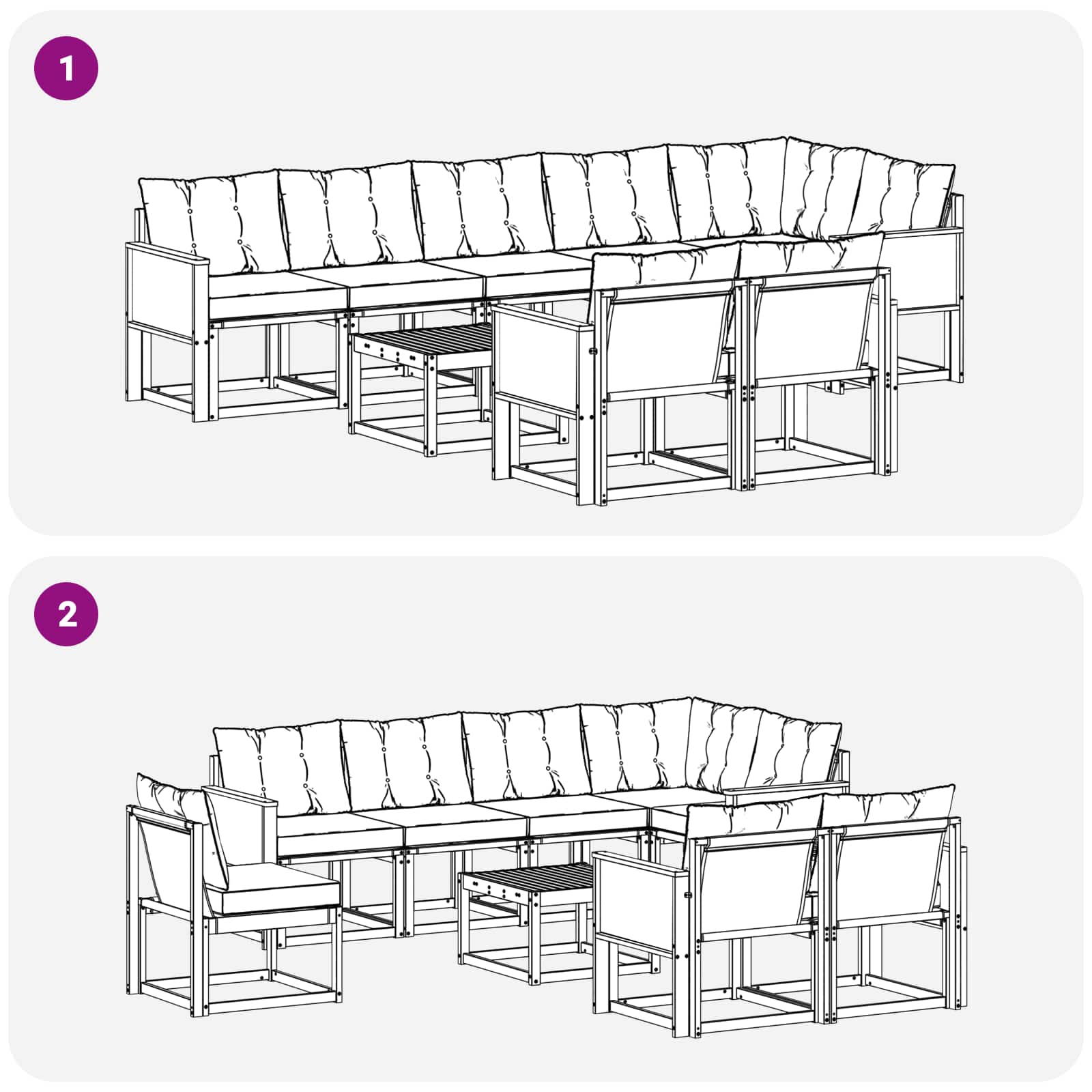 Ensemble de canapés d'extérieur, 9 pièces, naturel et beige, pour la terrasse - 9