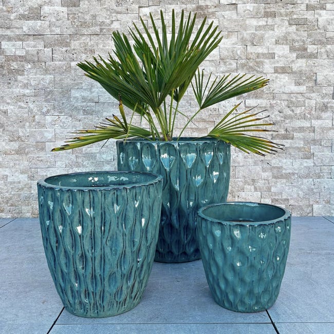 Vaso grande da esterno MONET 48x48cm blu petrolio, fatto a mano in terracotta smaltata, resistente al gelo | Leroy Merlin Vaso grande da esterno MONET 48x48cm blu petrolio, fatto a mano in terracotta smaltata, resistente al gelo | Leroy Merlin
