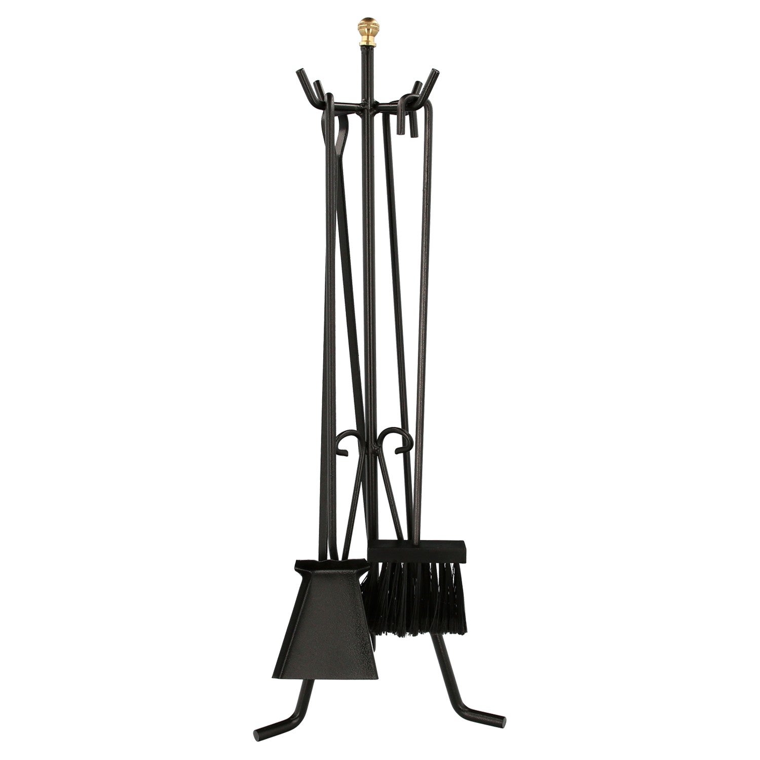 Juego atizadores forjados 5 piezas 25x70 (alt.) cm. soporte, cepillo, recogedor, atizador y pinzas. hierro forjado