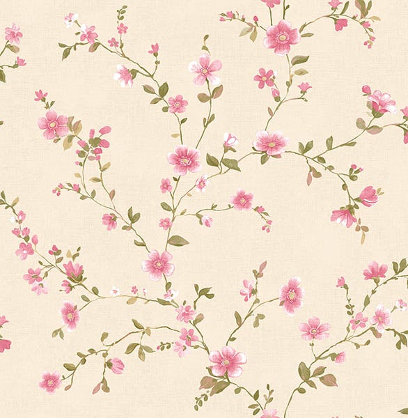Papel pintado pared ramas en flor - delphine rosa fine decor - rollo de 10 m x 0,53 m