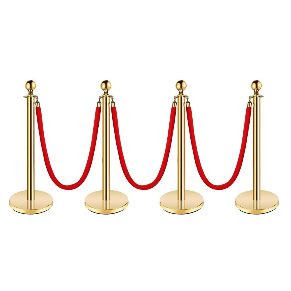 Postes dorados de acero inoxidable con cuerdas de terciopelo rojo para control de multitudes, evento, boda, exhibición, fiesta, alfombra roja