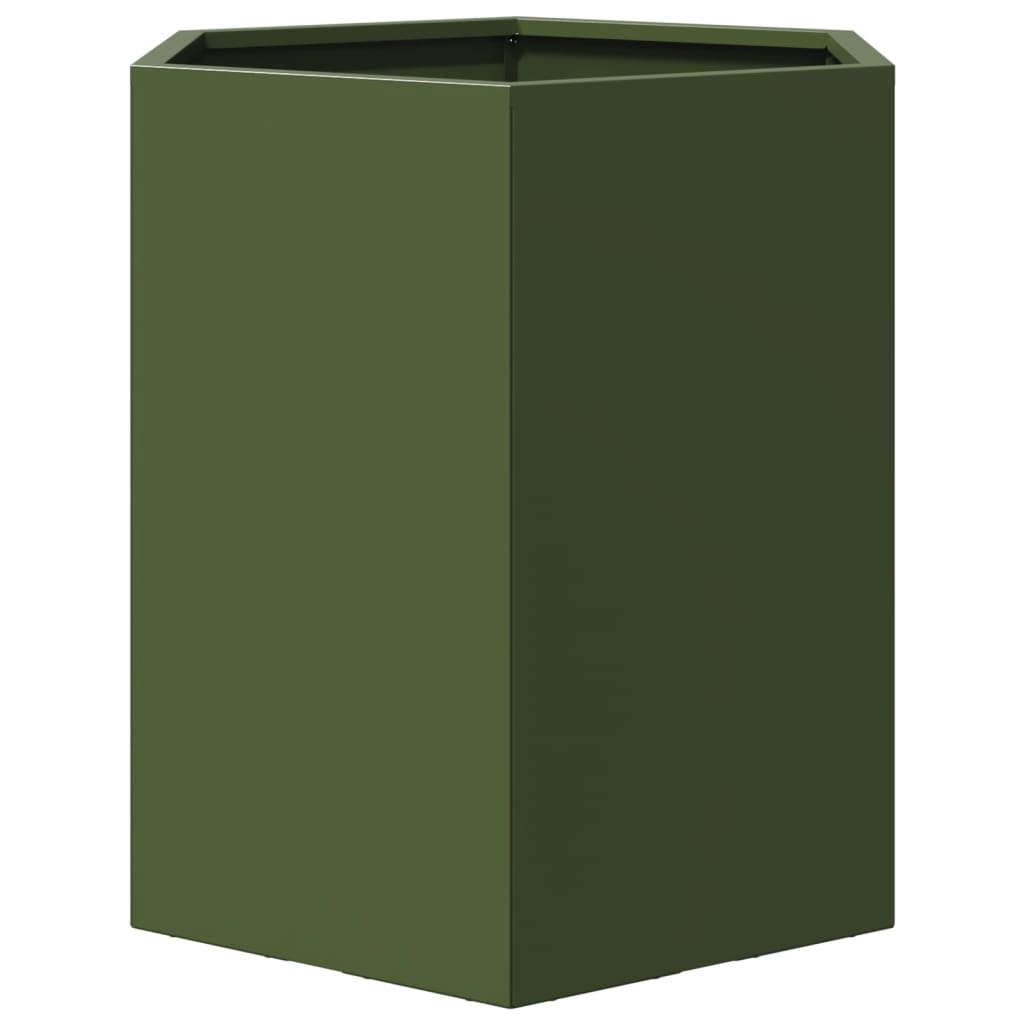Maison Exclusive - Jardinera hexagonal de acero verde 46x40x45 cm - 5
