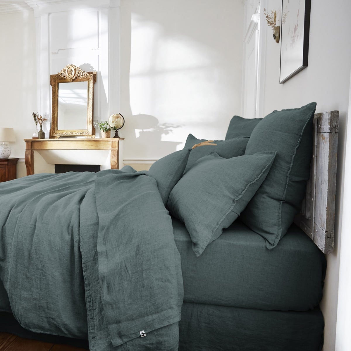 MARGAUX - Drap Housse 140x190cm Lin Lavé Coloris Ardoise - 3