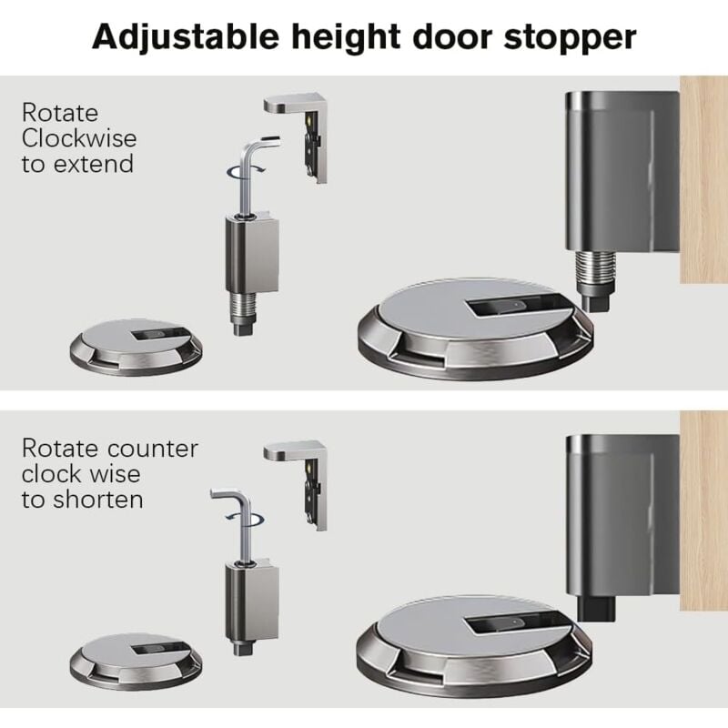 Butée de porte magnétique, butée de porte réglable et robuste sans perçage for le bas de la porte, butée de porte magnétique adhésive à ventouse - 3