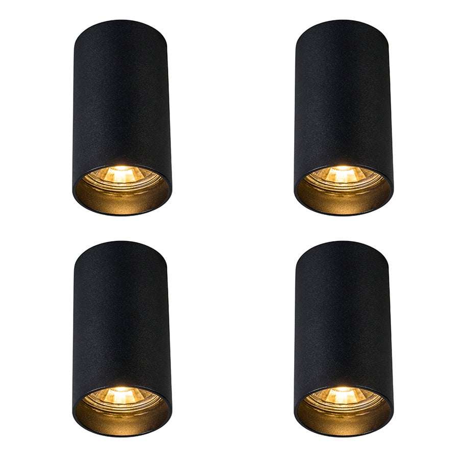 Zestaw 4 nowoczesnych reflektorów natynkowych czarnych 5,5 cm GU10 50 mm - Tuba