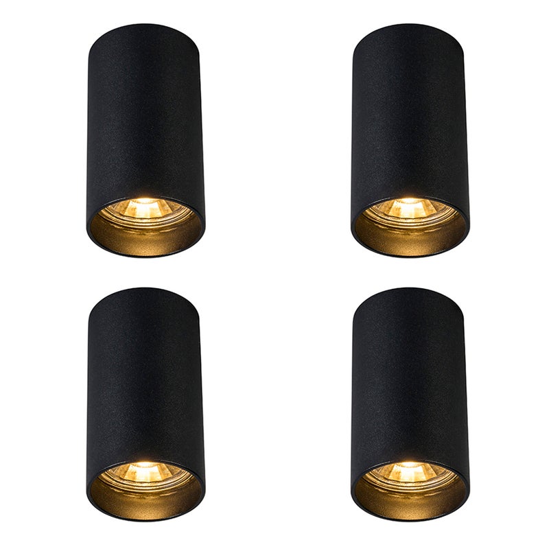Zestaw 4 nowoczesnych reflektorów natynkowych czarnych 5,5 cm GU10 50 mm - Tuba