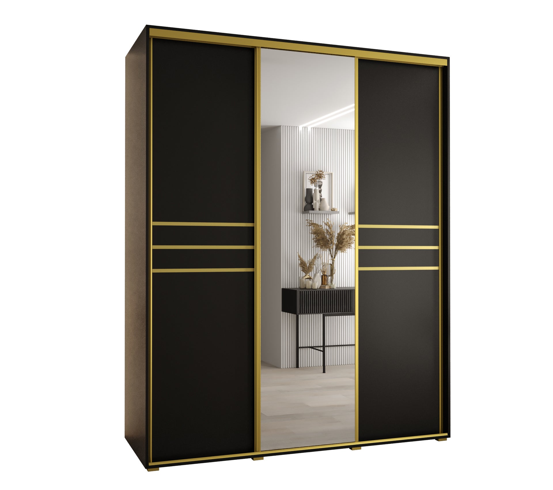 Szafa przesuwna z lustrem wysoka Davos 11 190 x 45 x 235,2 cm czarny + czarny + u. złoty - Abiks Meble