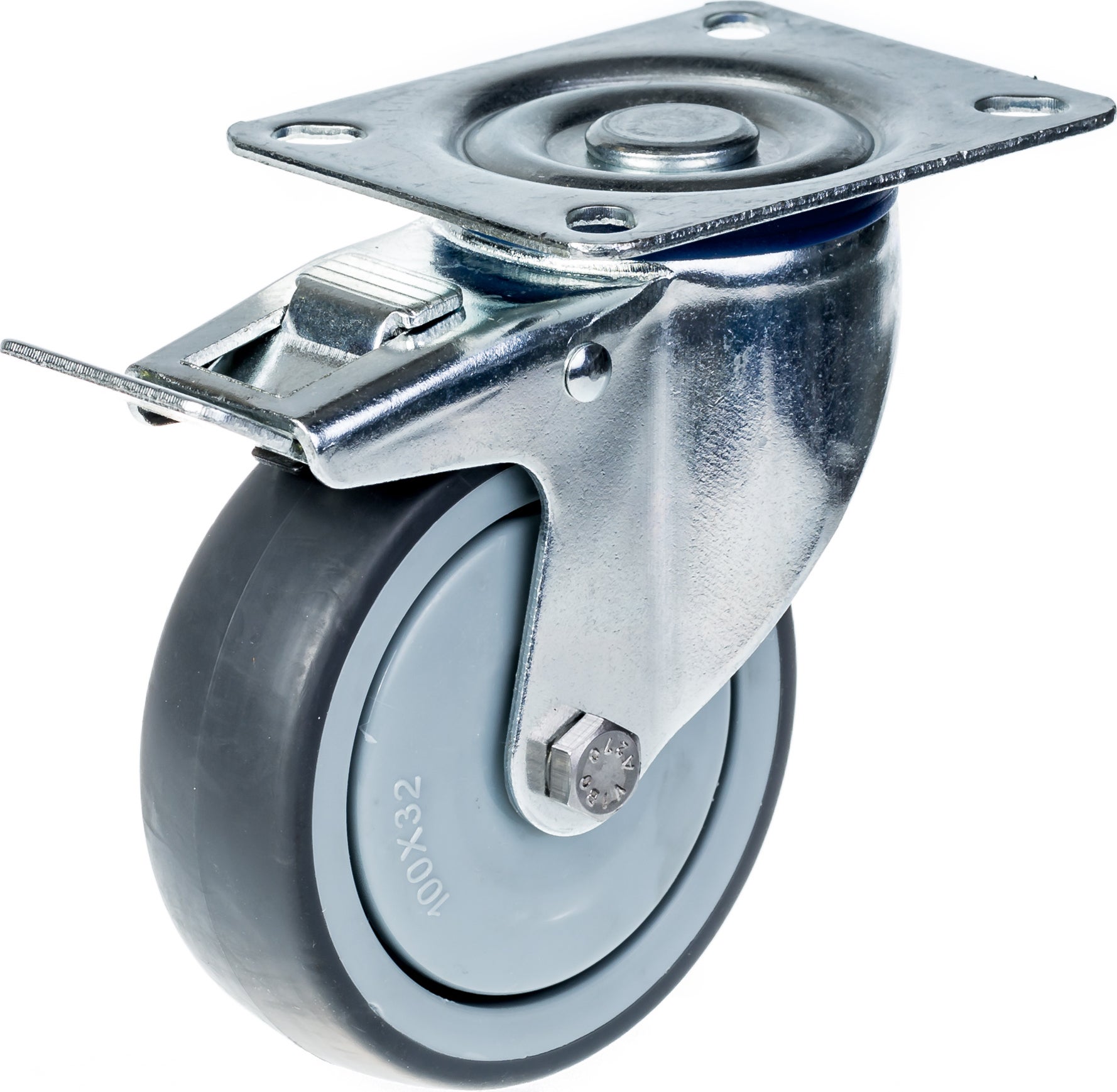 Lot 4 Roues Caoutchouc Gris 100mm - Capacité 110kg/roue, Alésage 8mm, Pour Chariot, Meuble Roulant