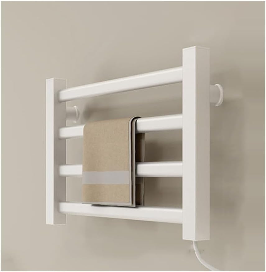 Inteligentny grzejnik ścienny na ręczniki, 80W, etryczny, do łazienki, 4 drążki, wtyczka, kolor biały.