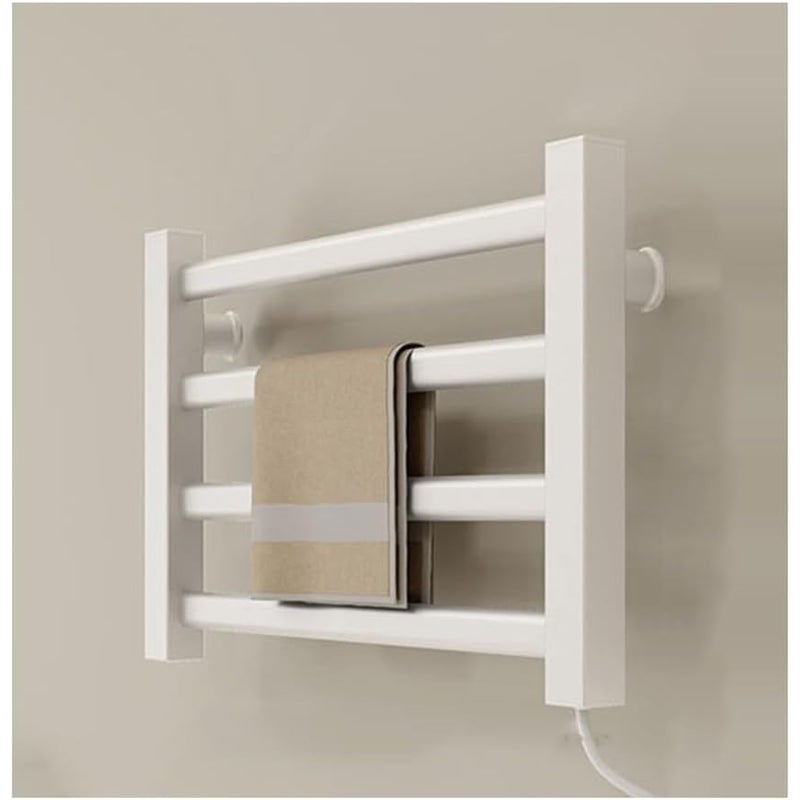 Inteligentny grzejnik ścienny na ręczniki, 80W, etryczny, do łazienki, 4 drążki, wtyczka, kolor biały.