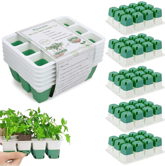 Lot de 10 plateaux de semis, Pot de semis en silicone à 12 alvéoles, Plateaux de germination flexibles et réutilisables, Kit de semis