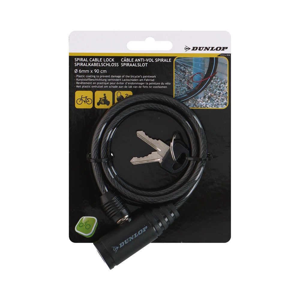 Zapięcie rowerowe spiralne na klucz 0,6x90 cm Dunlop żółte