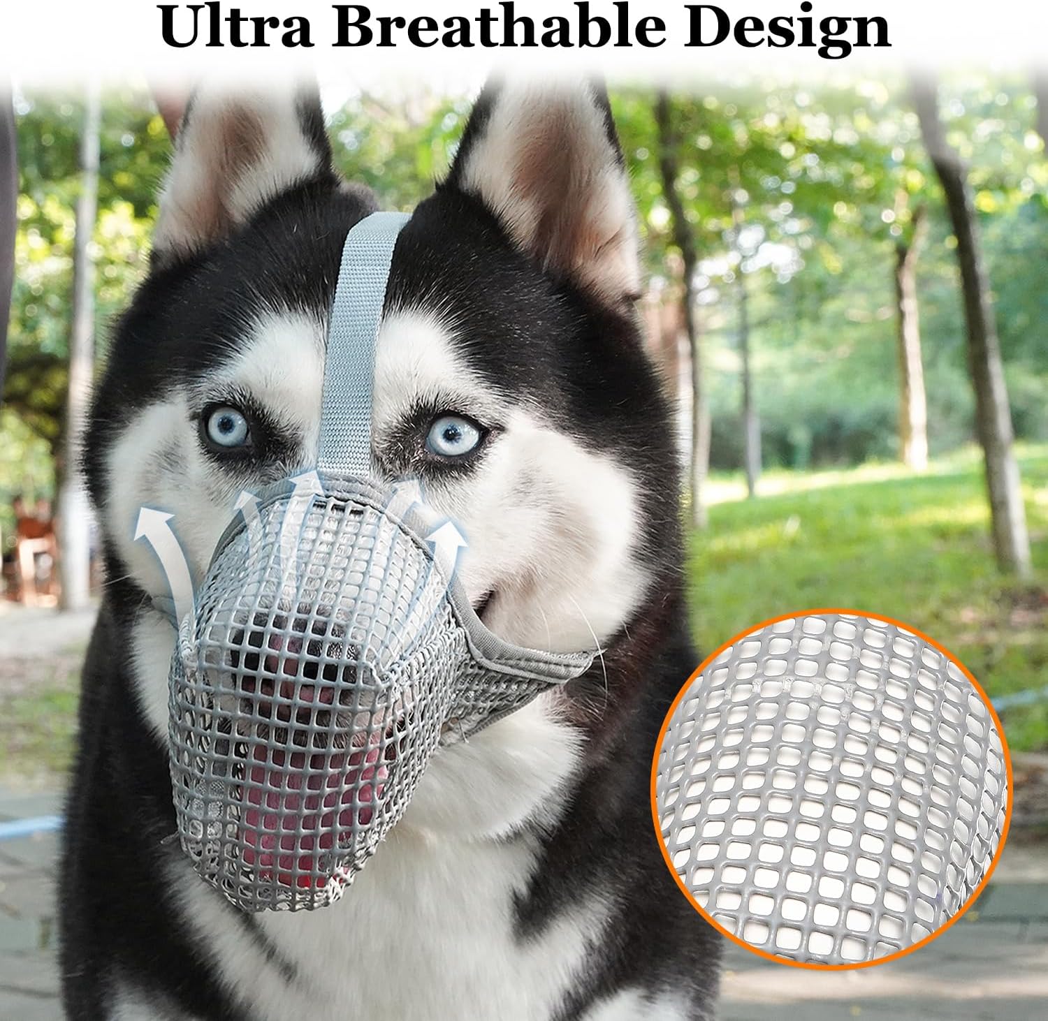 Bozal para perro, bozal de protección bucal de malla suave con correas ajustables, evita que muerdan,gris,XS - 2