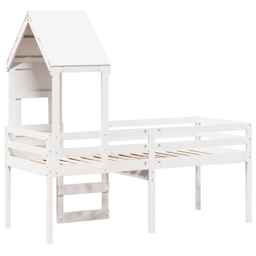 Lit haut avec toit, bois de pin blanc massif, 75x190 cm — COMFORTXL - 8
