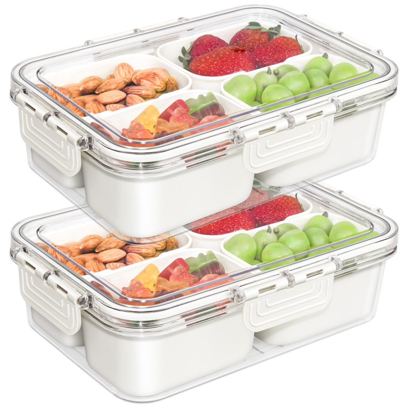 Vassoio Snack Trasparente Riutilizzabile Vassoio Diviso Con Coperchio 5 Scomparti YIEZI – Per Snack, Antipasti, Feste, In Plastica Alimentare, 28x28 Cm Vassoio Plastica Per Feste