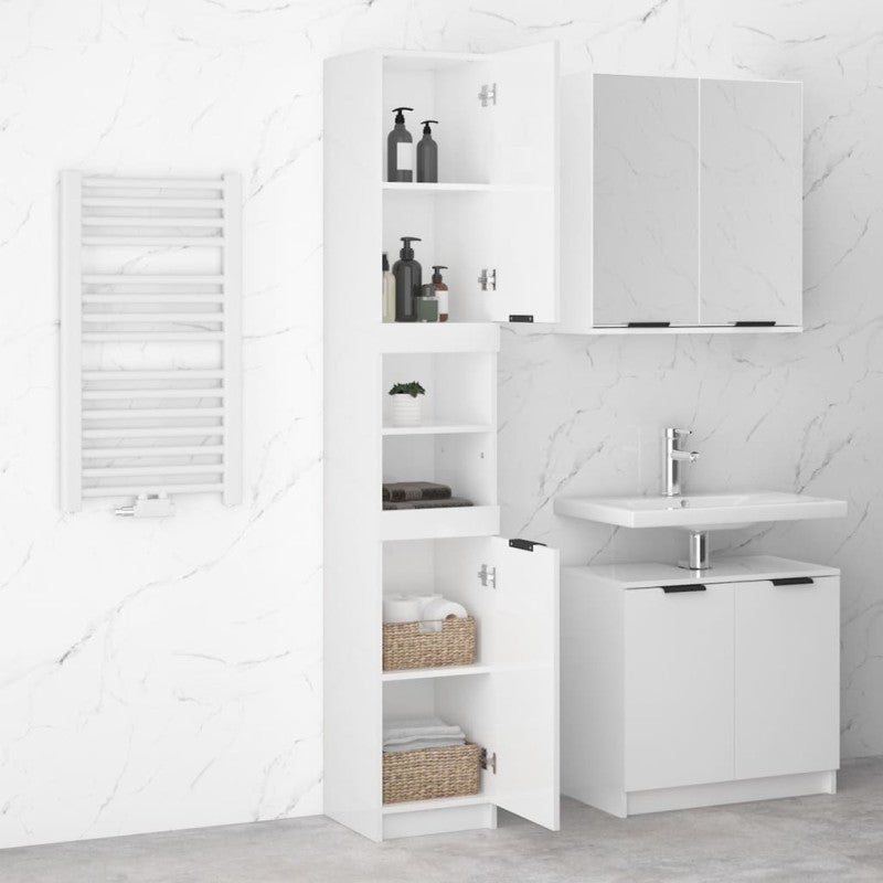 vidaXL Armario de baño contrachapada blanco brillo 32x34x188,5cm - 4