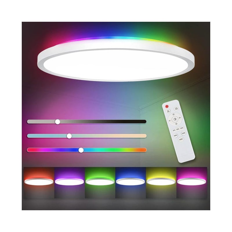 24 W ściemnialna lampa sufitowa LED, 3200 lm IP44, lampa podświetlana RGB z pilotem, 3000-6500 K, nowoczesna okrągła lampa sufitowa, Ø30 cm