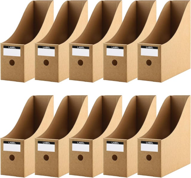10 Pièces de Porte Revues en Papier Kraft, Solide Porte Documents en Carton avec Étiquettes et avec 10 Compartiments Porte Revue Bureau Rangement de D