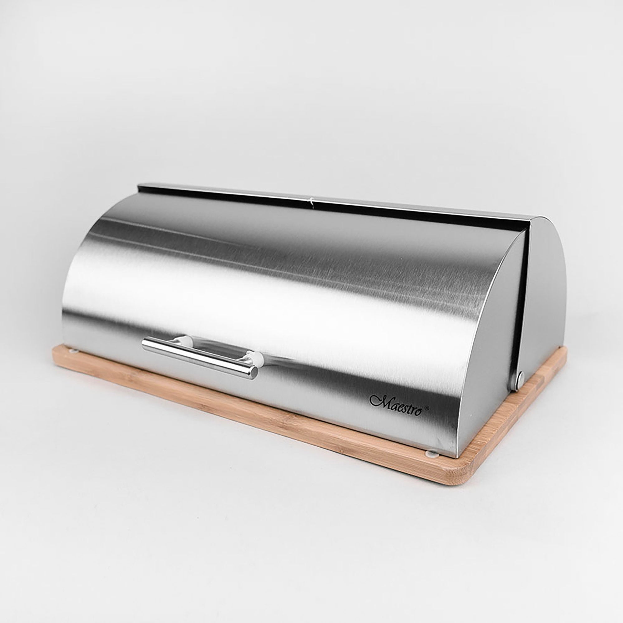 Boîte à Pain, Couvercle Coulissant, Design Élégant, Acier Inoxydable, Bois Maestro Argent MR-1672S - 5