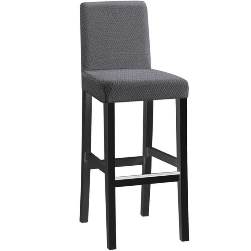 Pokrowiec na krzesło żakardowe z długim wzorem w kratkę i krótkim oparciem, 1 sztuka - ciemnoszary, rozciągliwy, nowoczesny i trwały