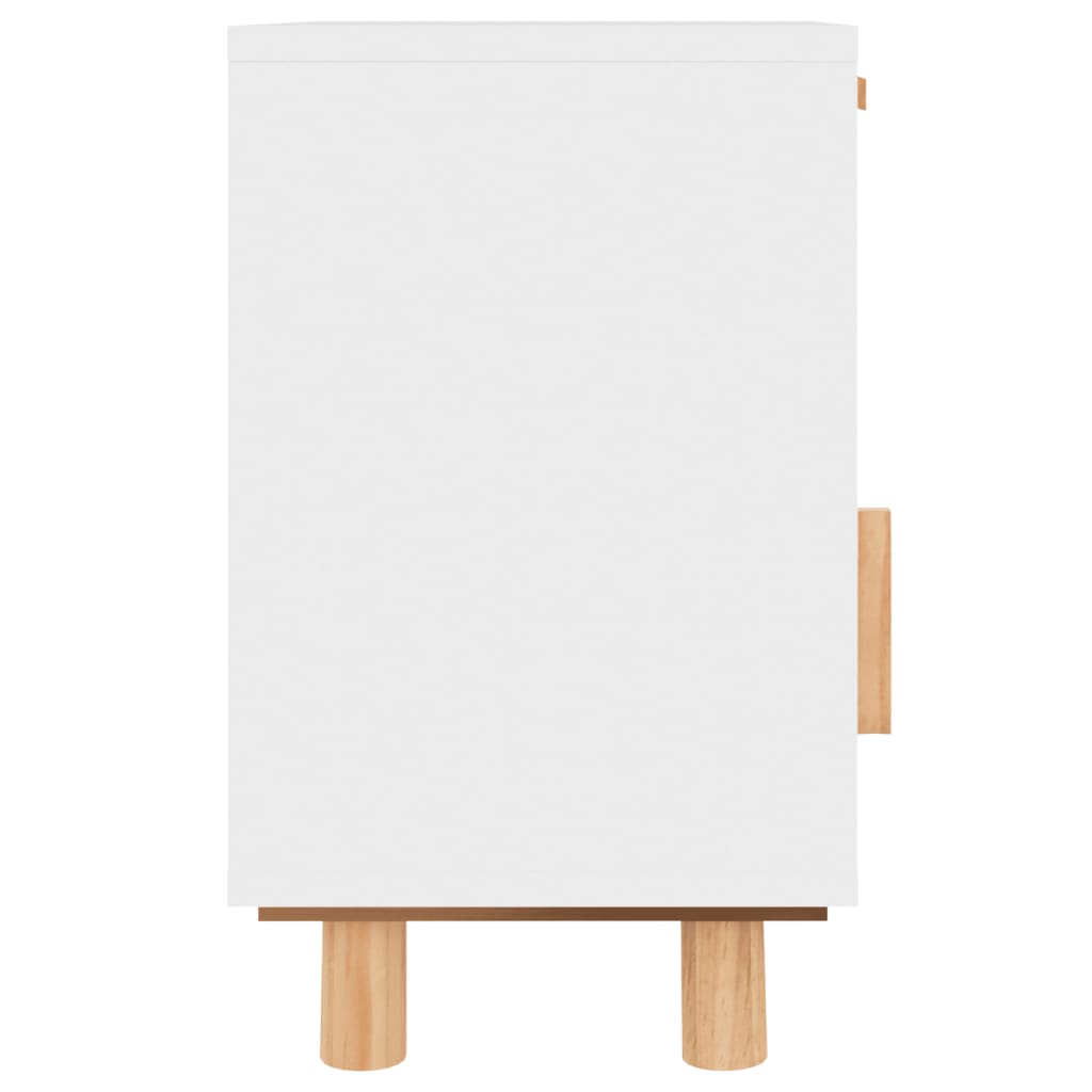 Table de chevet Blanc Bois de pin massif et rotin naturel - COMFORTXL - 5