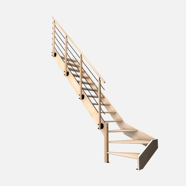 NOSTRA - Escalier bois 1/4 tournant gauche (hêtre) avec garde-corps