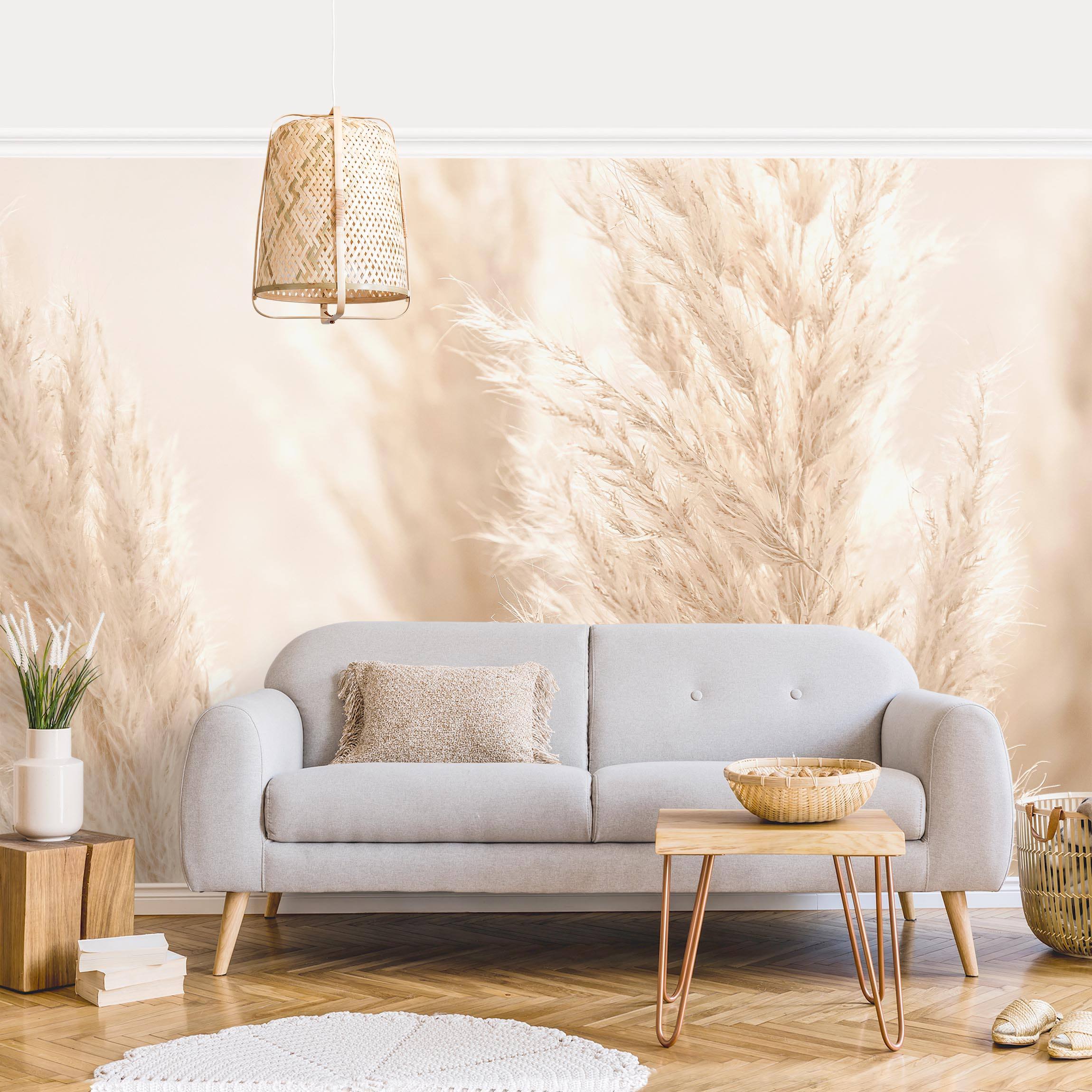 Papel pintado fotomural botánico hierba pampas rústico romántico flores 341 - salón dormitorio cocina pasillo - tnt 288 x 190 cm premium