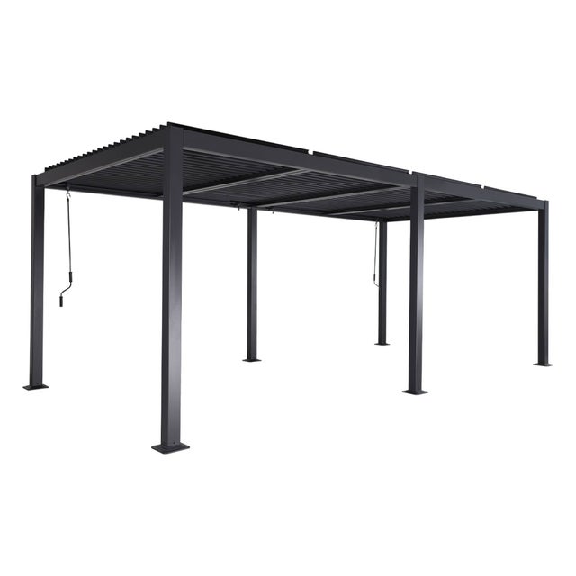 Pergola bioclimatica 3x6m in alluminio e acciaio, lamelle orientabili, Antracite