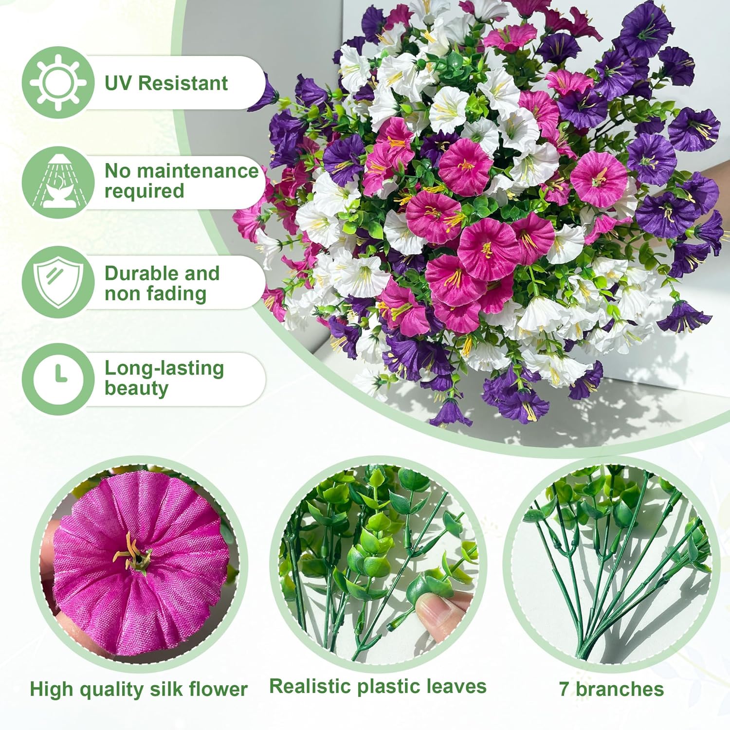 Ramos de flores artificiales resistentes a la intemperie: ideales para balcones, jardines, terrazas y decoración de exteriores (9 ramos). - 3