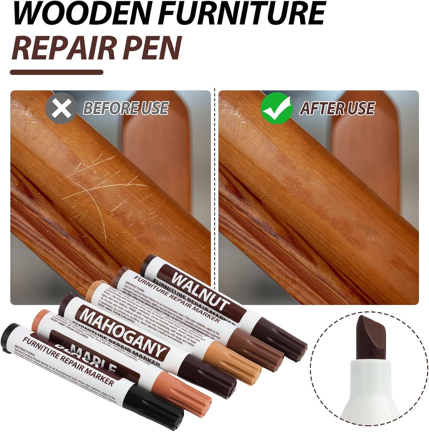 Stylos de finition pour meubles en bois – Pour gratter et restaurer les planchers de bois franc – Meubles – Portes et cadres – (Lot de 6) - 3