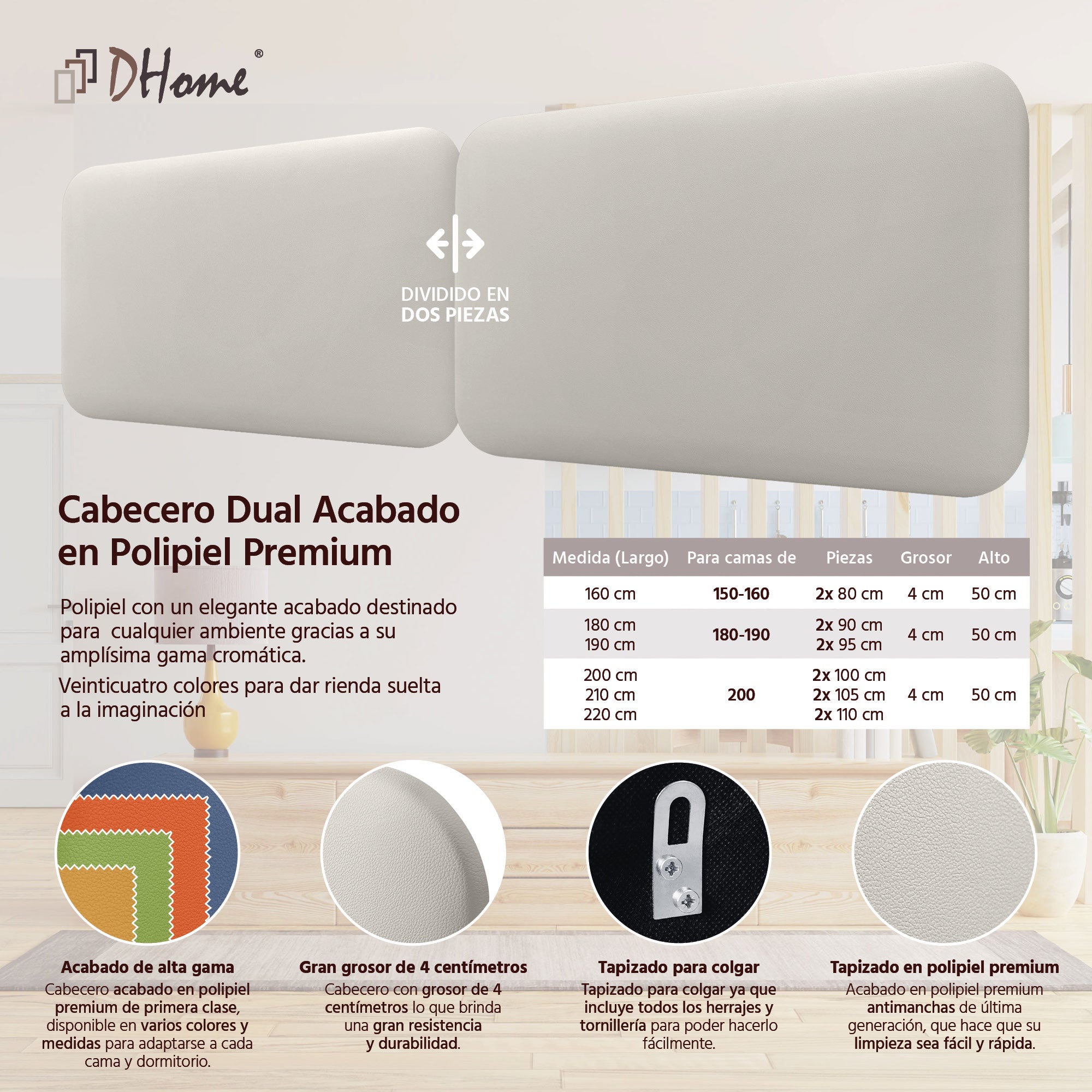 DHOME Cabecero Tapizado Liso Redondeado Polipiel para Pared Acústicos Cabeceros Absorbentes Cabezal Cama Dormitorio (Gris, 160cm Dual) - 3