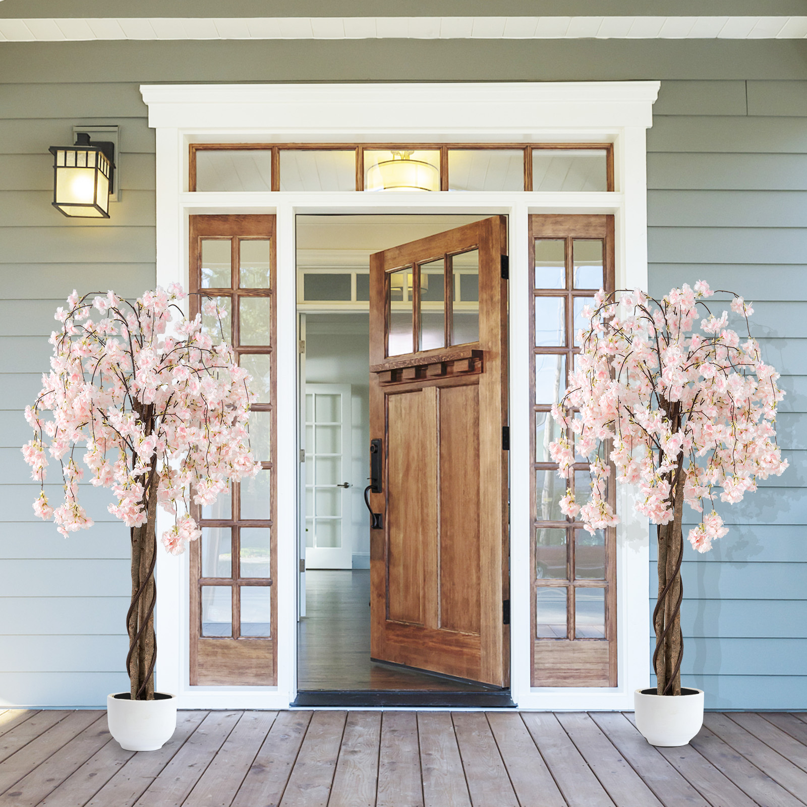 Cerisier Artificiel Réaliste 163 CM, Plante Artificielle en Pot avec Fleurs Roses et Blanches, Arbre Florale Décorative Intérieur Extérieur, Blanc - 5